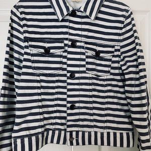 ROXY DENIM Striped Jean Jacket w Small  Leather Logo Patch S